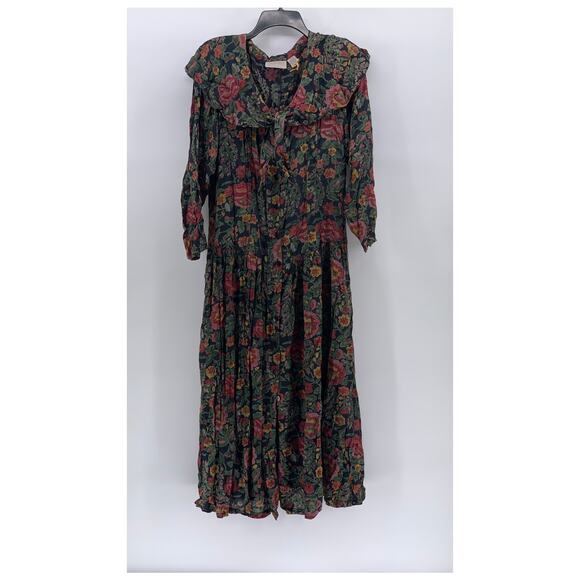 PASSPORTS OF PIER 1 IMPORTS Women's Vintage Green Floral Long Sleeve Dress SZ L - Picture 2 of 12